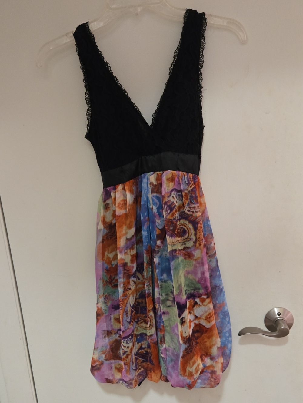 Rue21 Black Lace Bodice Multi-Color Printed Mini Dress